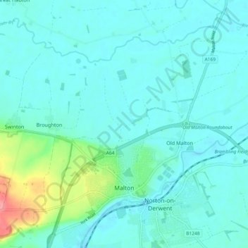 Mappa topografica Malton, altitudine, rilievo