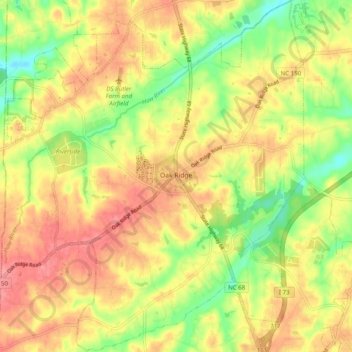 Mappa topografica Oak Ridge, altitudine, rilievo