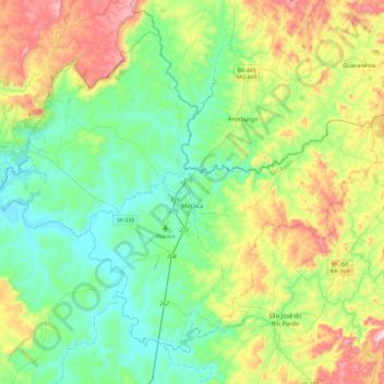 Mappa topografica Mococa, altitudine, rilievo
