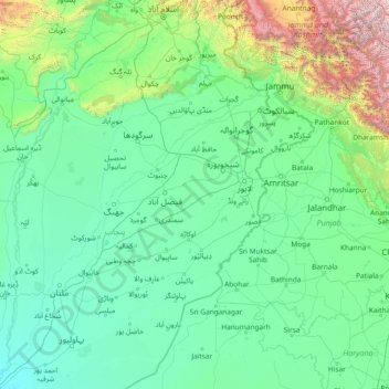 Mappa topografica Chenab River, altitudine, rilievo