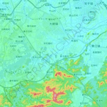 Mappa topografica 大朗镇, altitudine, rilievo