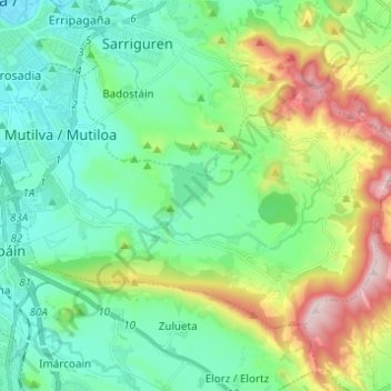 Mappa topografica Aranguren, altitudine, rilievo