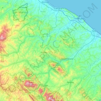 Mappa topografica Metauro, altitudine, rilievo