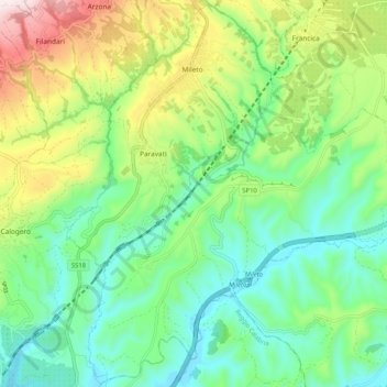 Mappa topografica Mileto, altitudine, rilievo