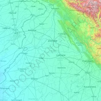 Mappa topografica Punjab, altitudine, rilievo