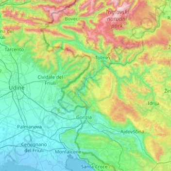 Mappa topografica Isonzo, altitudine, rilievo