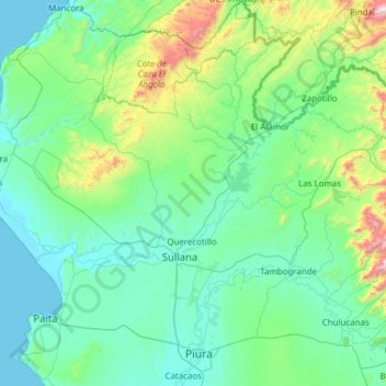 Mappa topografica Sullana, altitudine, rilievo