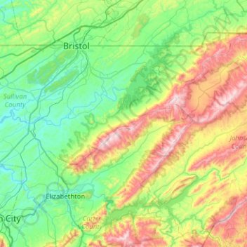 Mappa topografica Cherokee National Forest, altitudine, rilievo