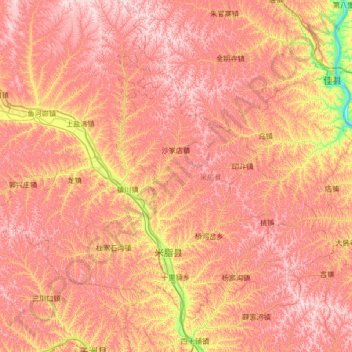 Mappa topografica 米脂县, altitudine, rilievo