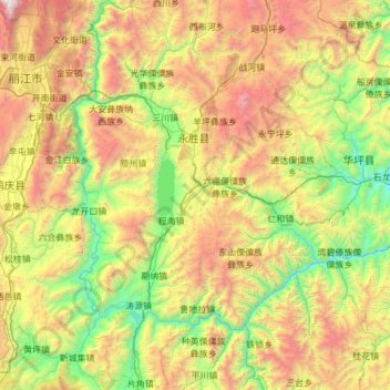 Mappa topografica 永胜县, altitudine, rilievo