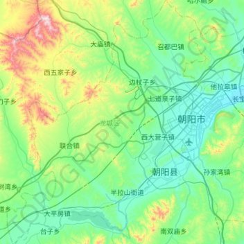 Mappa topografica 龙城区, altitudine, rilievo