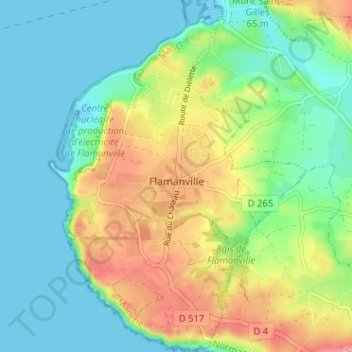 Mappa topografica Flamanville, altitudine, rilievo