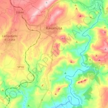 Mappa topografica Ravanusa, altitudine, rilievo
