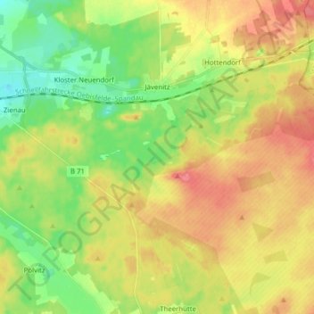 Mappa topografica Jävenitz, altitudine, rilievo