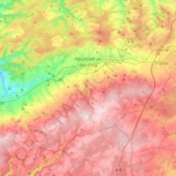 Mappa topografica Neustadt an der Orla, altitudine, rilievo