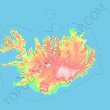 Mappa topografica Islanda, altitudine, rilievo