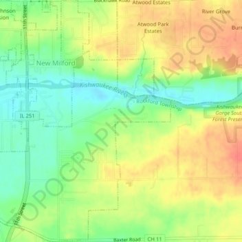 Mappa topografica New Milford, altitudine, rilievo