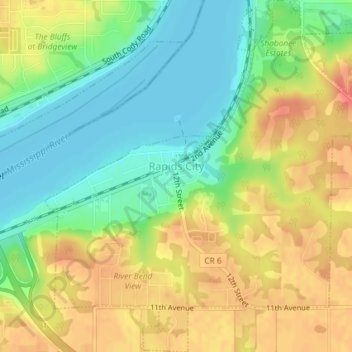 Mappa topografica Rapids City, altitudine, rilievo