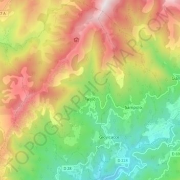 Mappa topografica Tasso, altitudine, rilievo
