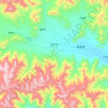 Mappa topografica 卡孜乡, altitudine, rilievo