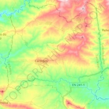 Mappa topografica Cardigos, altitudine, rilievo