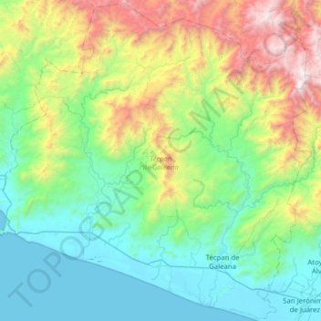 Mappa topografica Técpan de Galeana, altitudine, rilievo