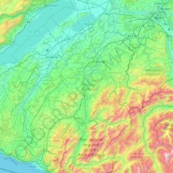 Mappa topografica Friburgo, altitudine, rilievo