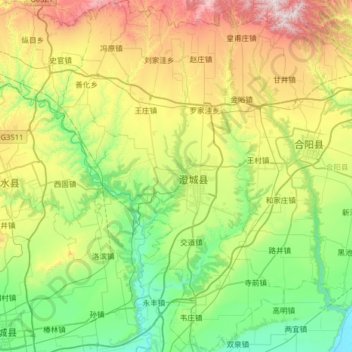Mappa topografica 澄城县, altitudine, rilievo