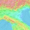 Mappa topografica Pianura Padana, altitudine, rilievo