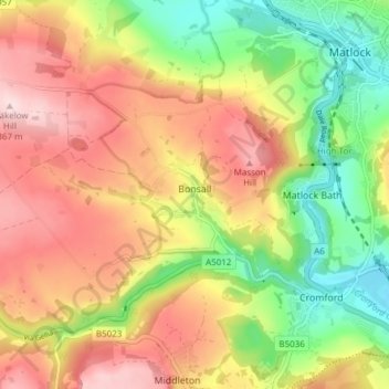 Mappa topografica Bonsall CP, altitudine, rilievo