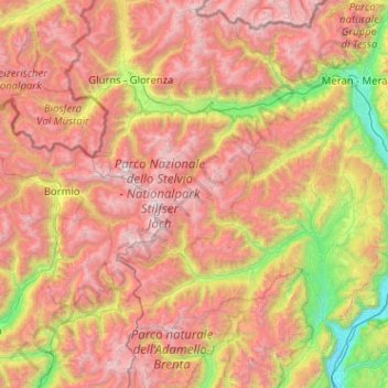 Mappa topografica Alpi dell'Ortles, altitudine, rilievo