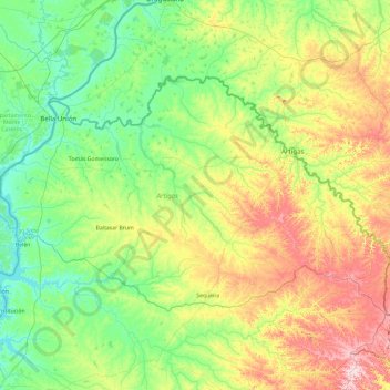 Mappa topografica Artigas, altitudine, rilievo