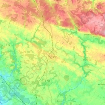Mappa topografica Pluvigner, altitudine, rilievo
