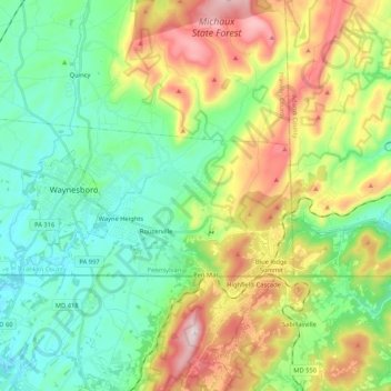 Mappa topografica Washington Township, altitudine, rilievo
