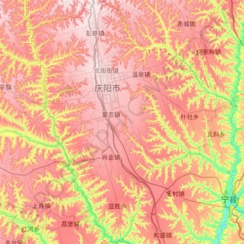 Mappa topografica 西峰区, altitudine, rilievo