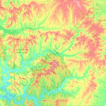 Mappa topografica Brown County, altitudine, rilievo