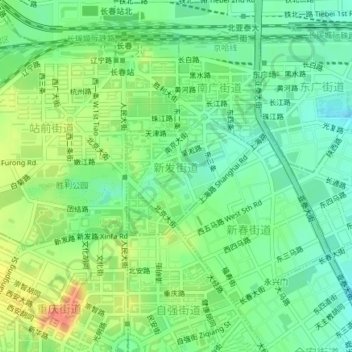 Mappa topografica 新发街道, altitudine, rilievo