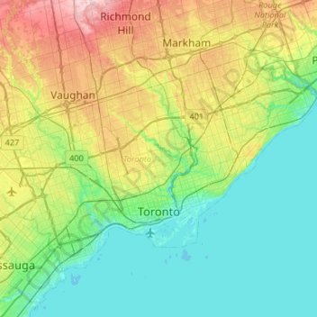 Mappa topografica Toronto, altitudine, rilievo