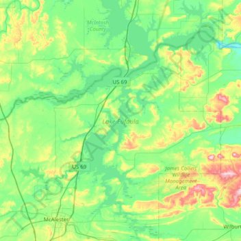 Mappa topografica Lake Eufaula, altitudine, rilievo
