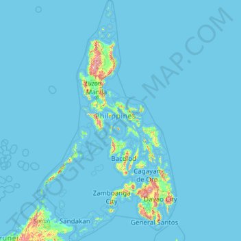 Mappa topografica Philippines, altitudine, rilievo