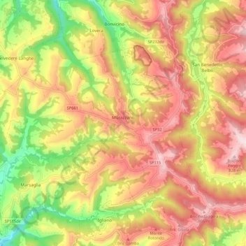 Mappa topografica Murazzano, altitudine, rilievo