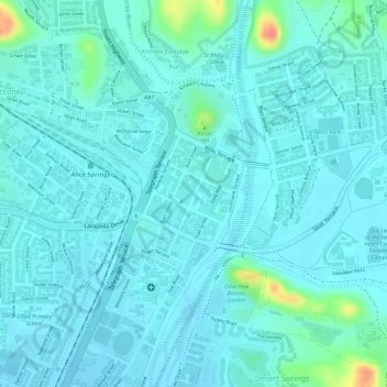 Mappa topografica Alice Springs, altitudine, rilievo