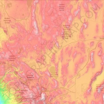 Mappa topografica Washoe County, altitudine, rilievo
