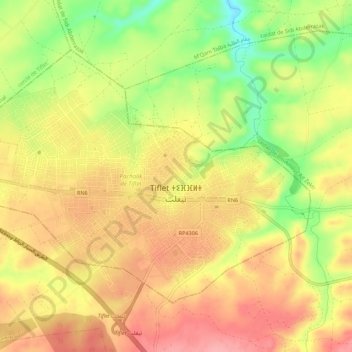 Mappa topografica Tiflet, altitudine, rilievo