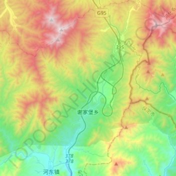 Mappa topografica 谢家堡乡, altitudine, rilievo