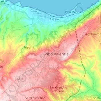 Mappa topografica Vibo Valentia, altitudine, rilievo