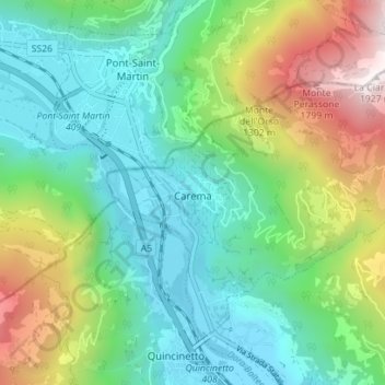 Mappa topografica Carema, altitudine, rilievo