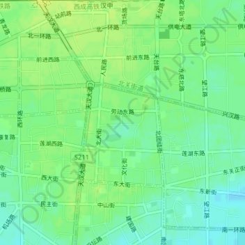 Mappa topografica 东大街, altitudine, rilievo
