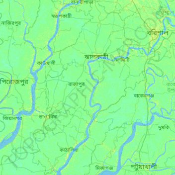 Mappa topografica Jhalokathi District, altitudine, rilievo
