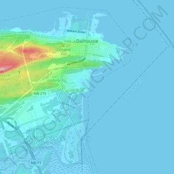 Mappa topografica Dalhousie, altitudine, rilievo